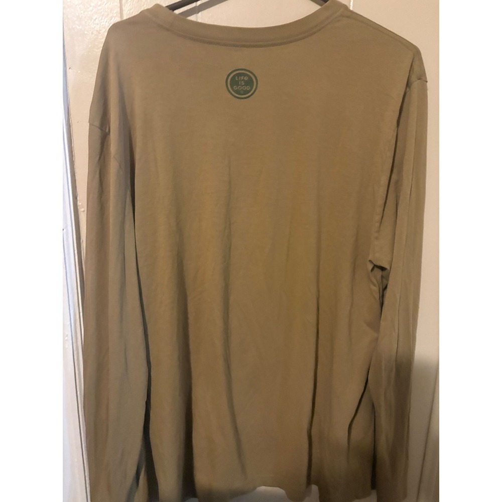 Life is Good Mens Large Crusher Tee Long Sleeve Wake Up & Smell The Campfire Tan - Picture 4 of 5